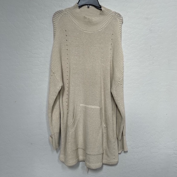 RDI Tunic Sweater Womens Large Mock Neck Kangaroo Pocket Ribbed Beige NWT large - Picture 1 of 8